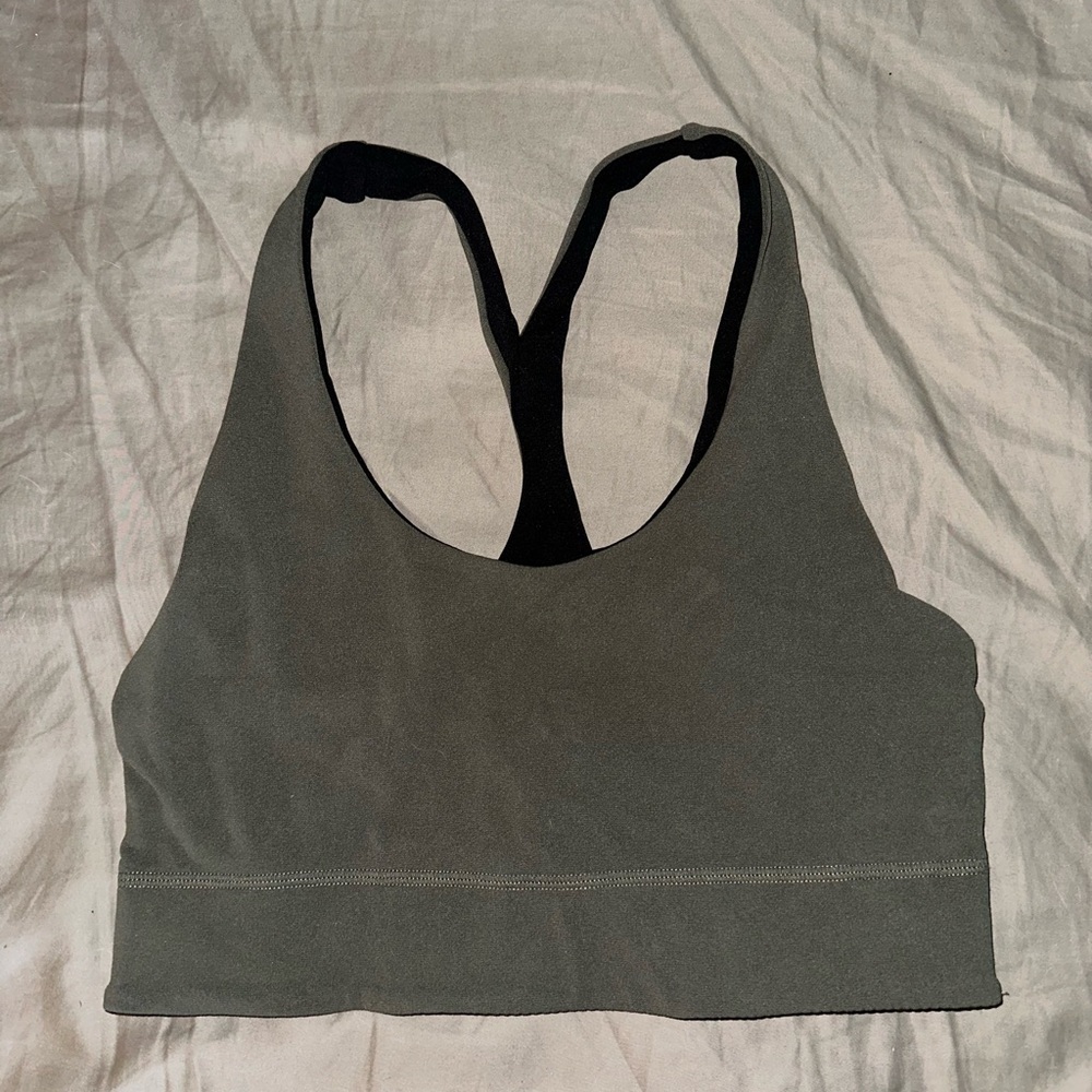 Reversable Olive Green/Black Racerback Sports Bra with Scoop Neckline